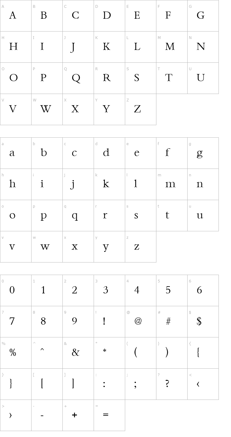 Character Map Bernstein-Serial-Light-Regular Font