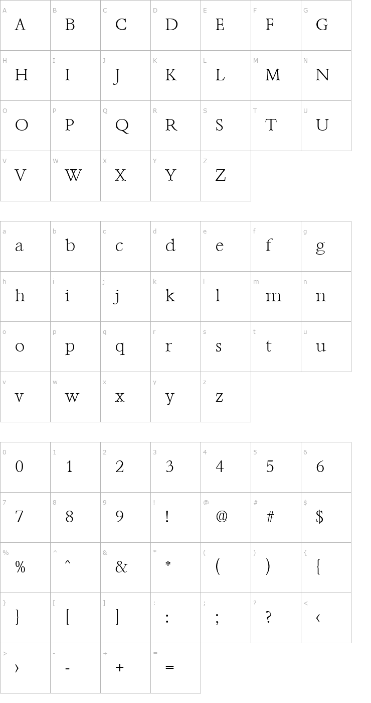Character Map Bernstein-Xlight Font