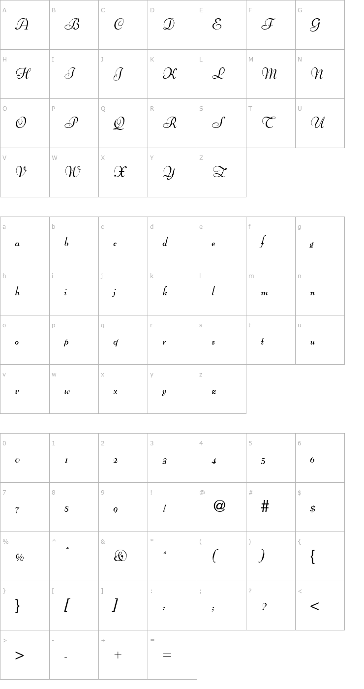 Character Map BertScriptDB Bold Font