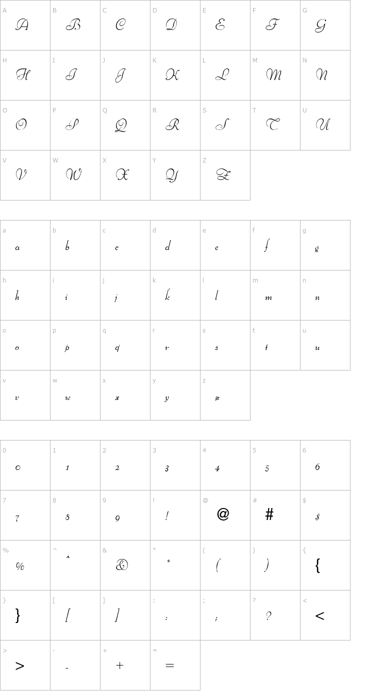 Character Map BertScriptDB Normal Font