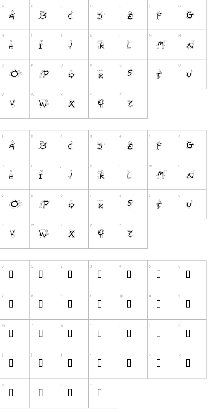 Character Map Bestioles Font