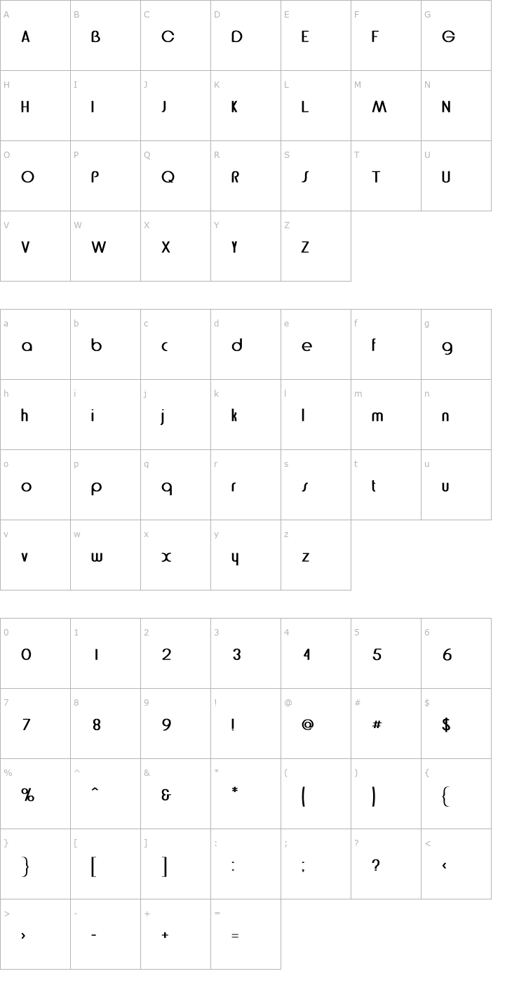 Character Map Bethel Bold Font