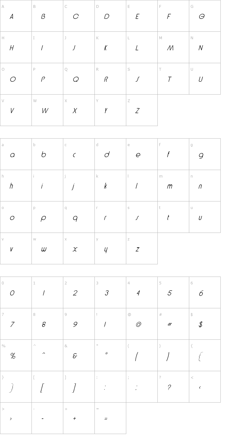 Character Map Bethel Italic Font
