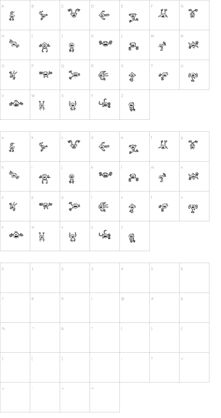 Character Map between my ears Font