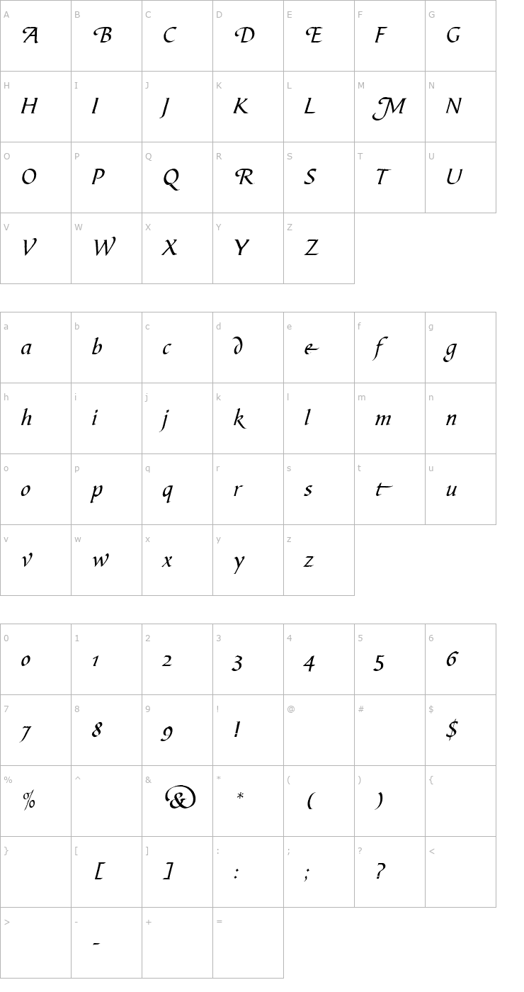 Character Map BibleScript Style2 AlternateA Font