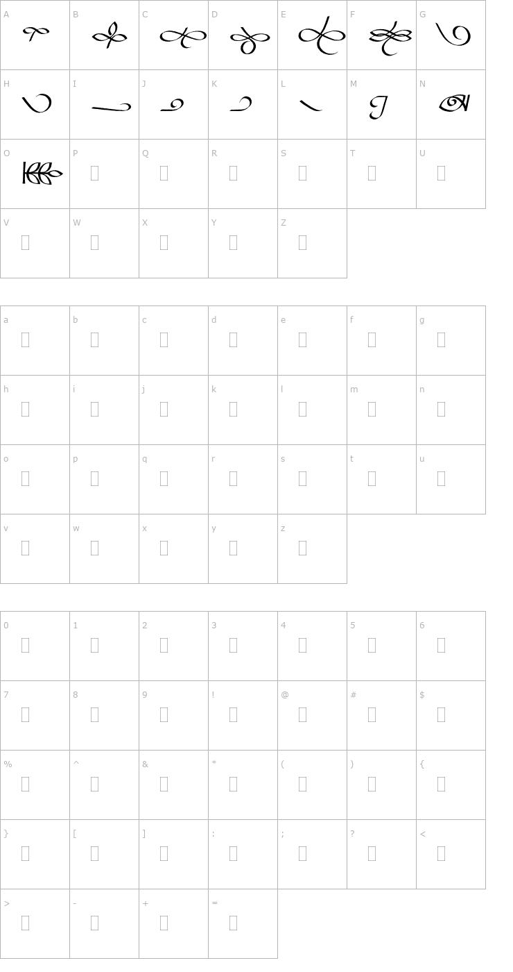 Character Map BibleScriptFlourishesPlain Font