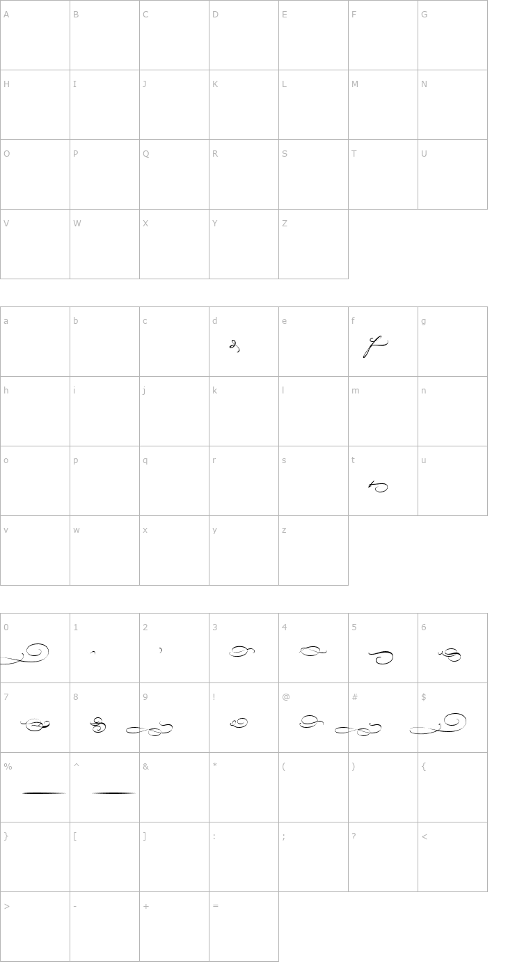 Character Map Bickham Script Endings Font