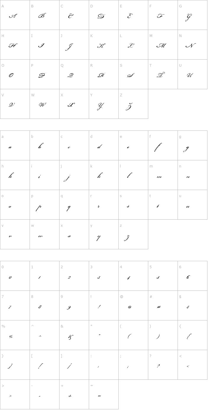 Character Map Bickham Script Font