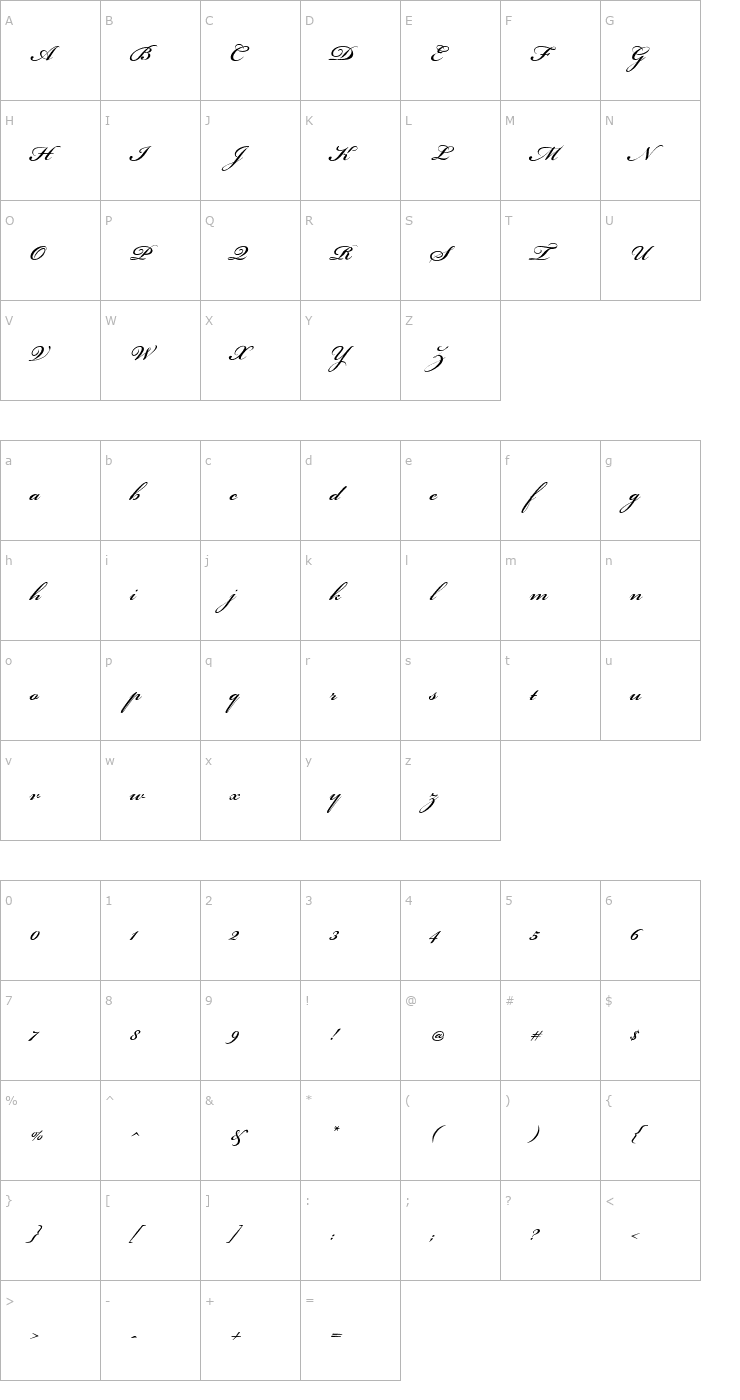 Character Map Bickham Script MM_600 wt Font