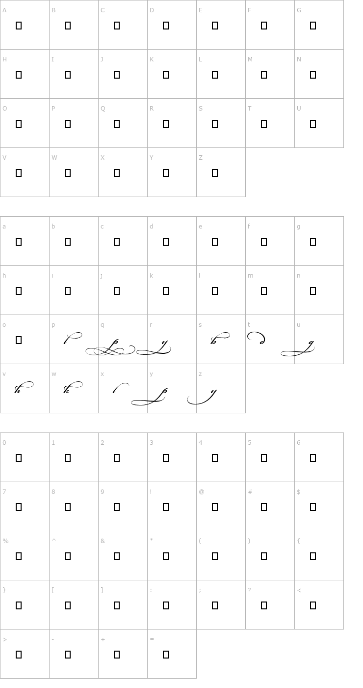 Character Map Bickham Script MM Alt 2 Font