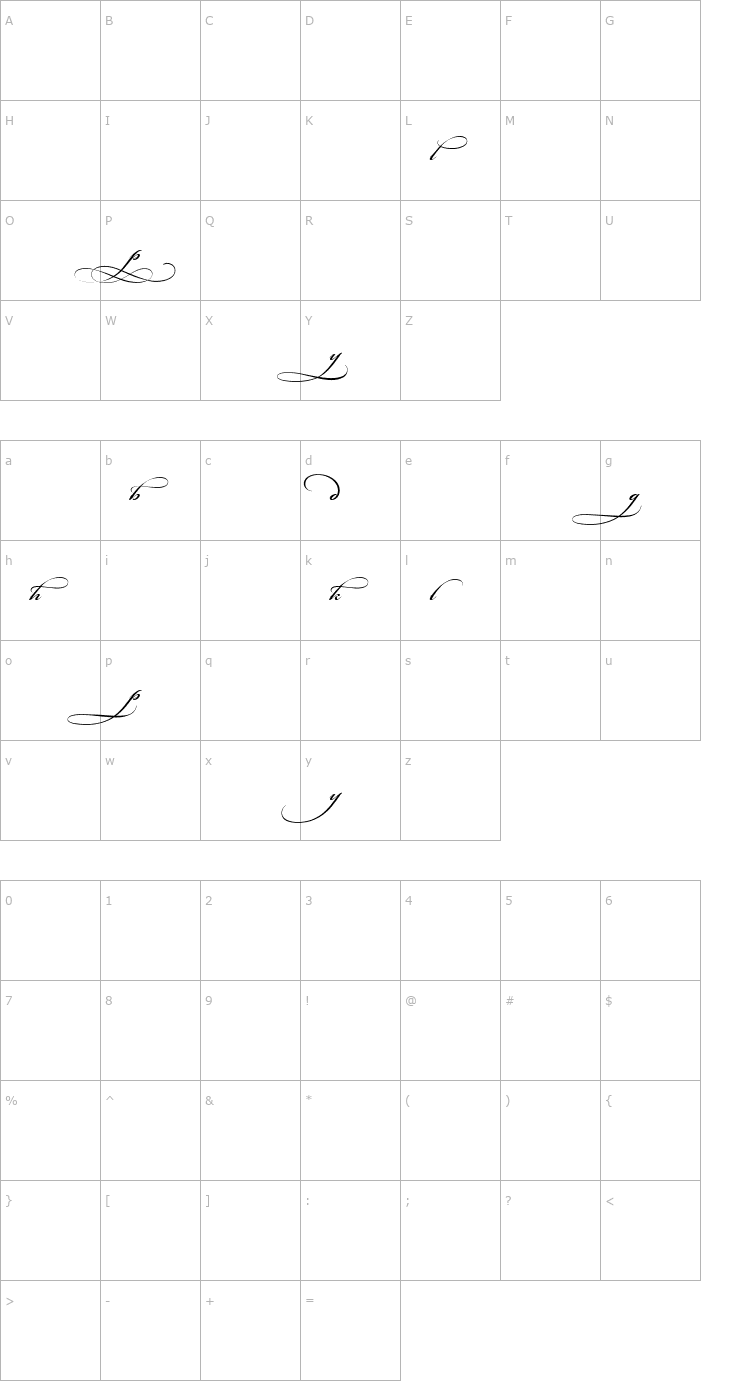 Character Map Bickham Script MM Alternates II_600 wt Font