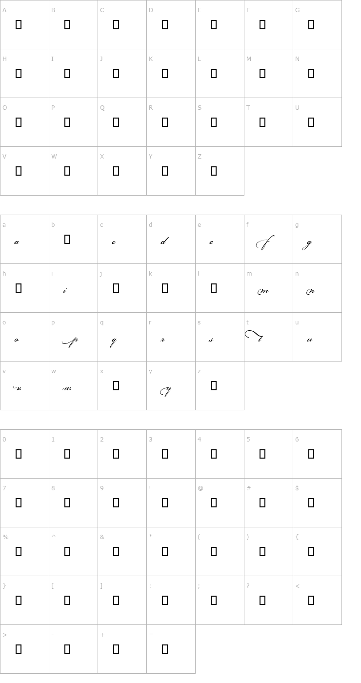 Character Map Bickham Script MM Beg Font