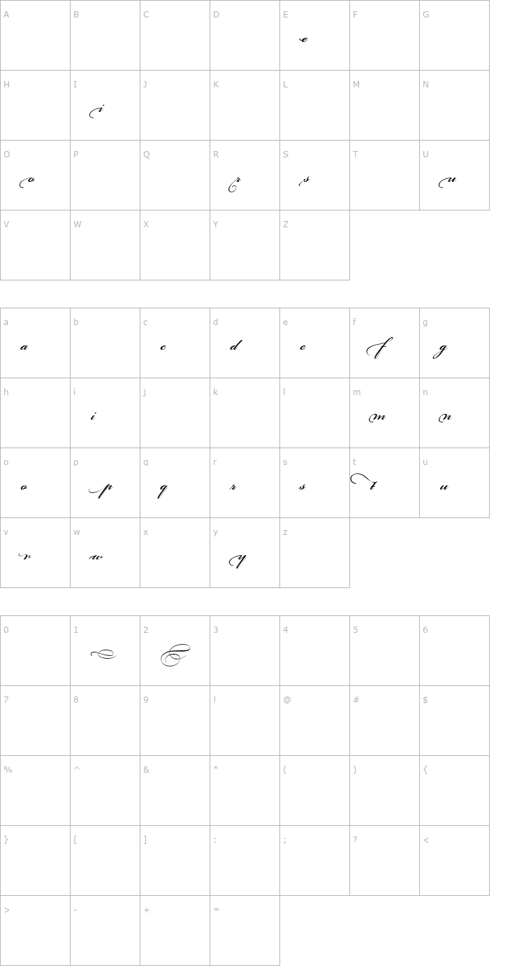Character Map Bickham Script MM Beginnings_600 wt Font