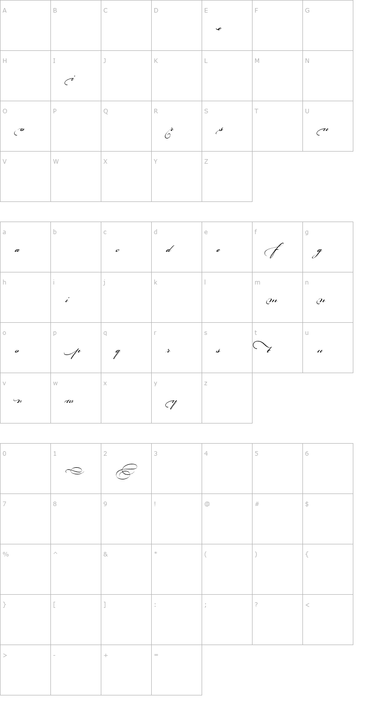 Character Map Bickham Script MM Beginnings Font