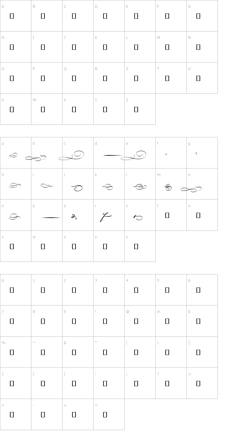 Character Map Bickham Script MM End Font