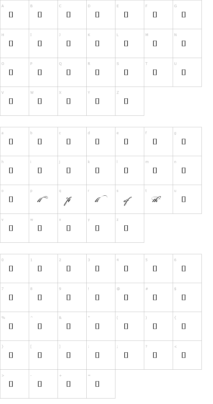 Character Map Bickham Script MM Lig Font