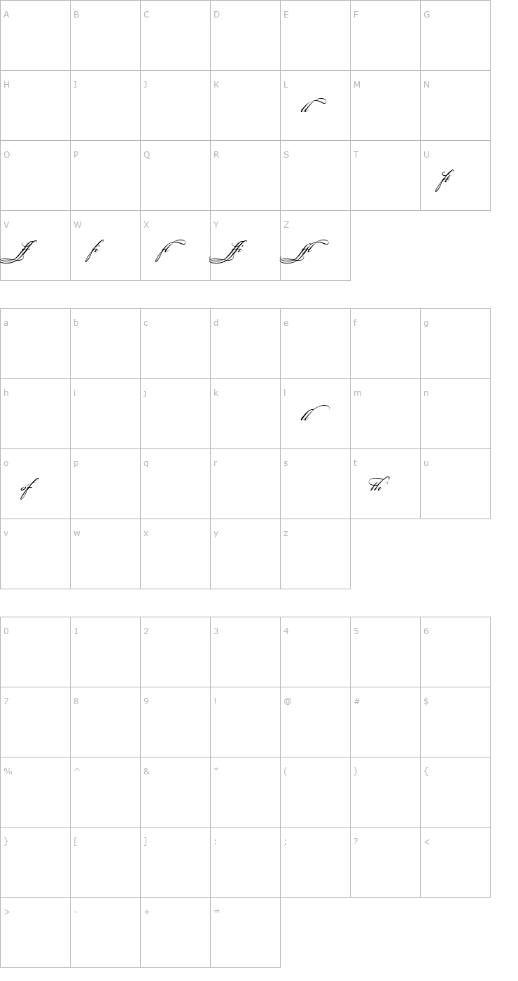 Character Map Bickham Script MM Ligatures Font