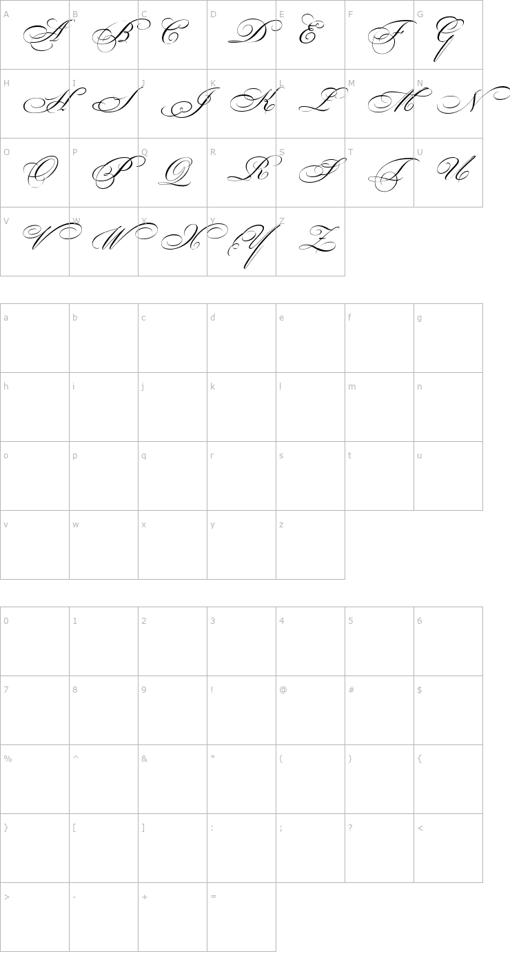 Character Map Bickham Script MM Sw Caps 600 Font