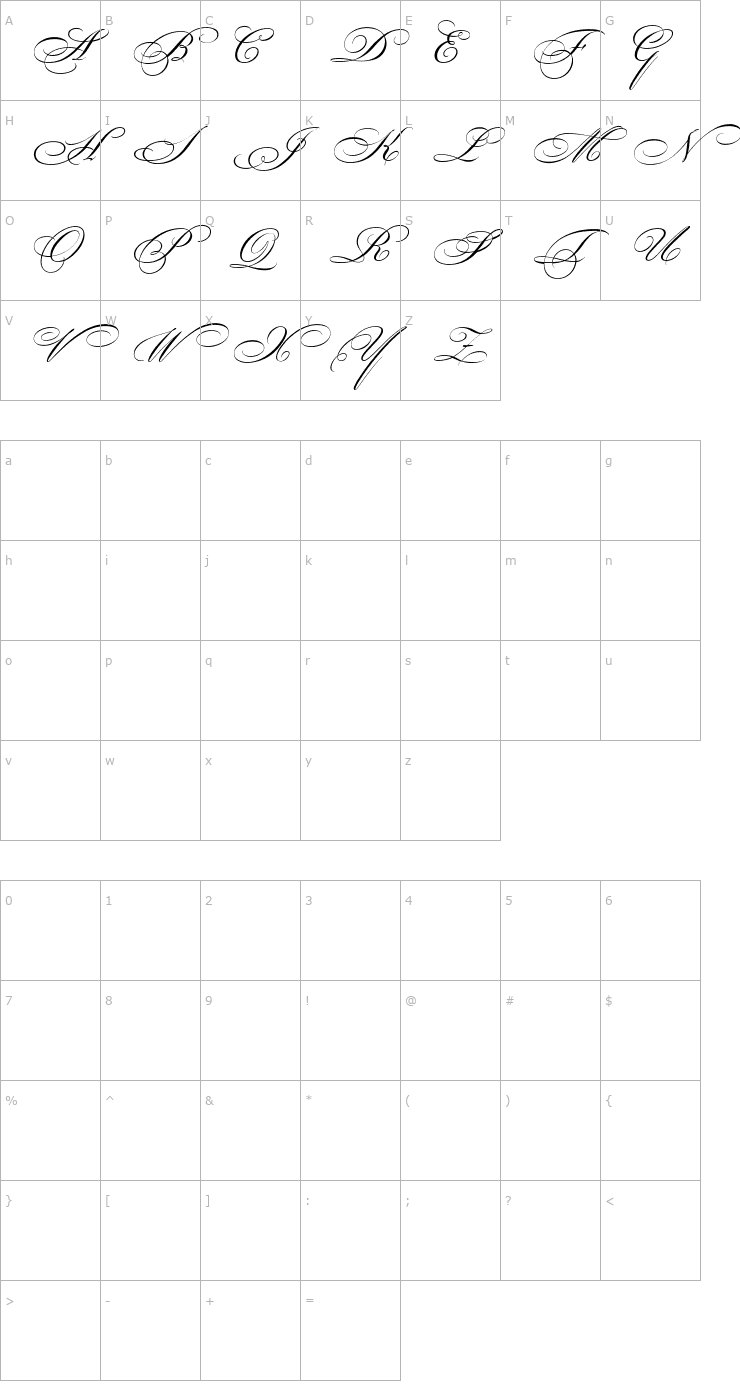 Character Map Bickham Script MM Swash Capitals_600 wt Font