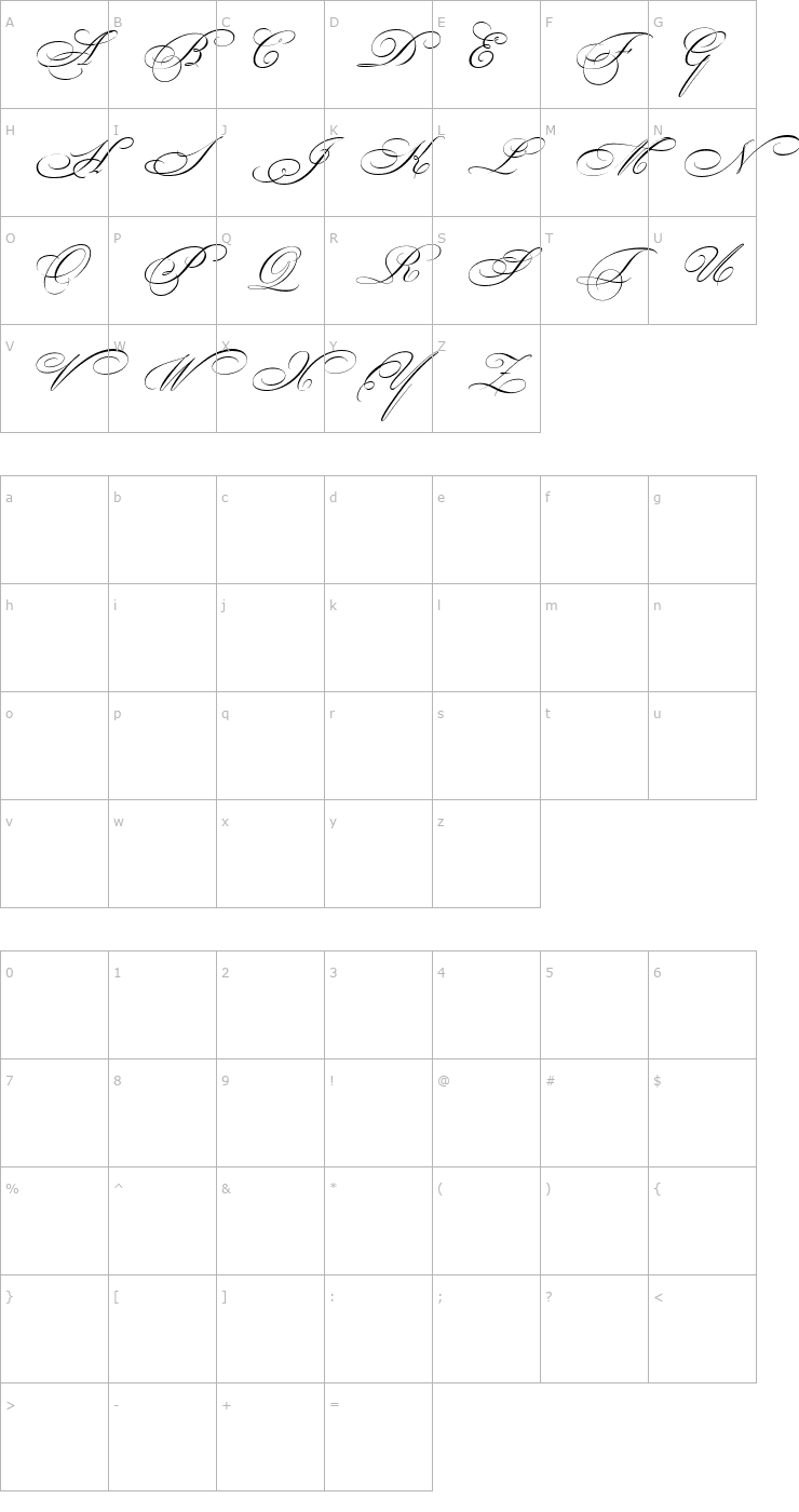 Character Map Bickham Script Swash Capitals Font