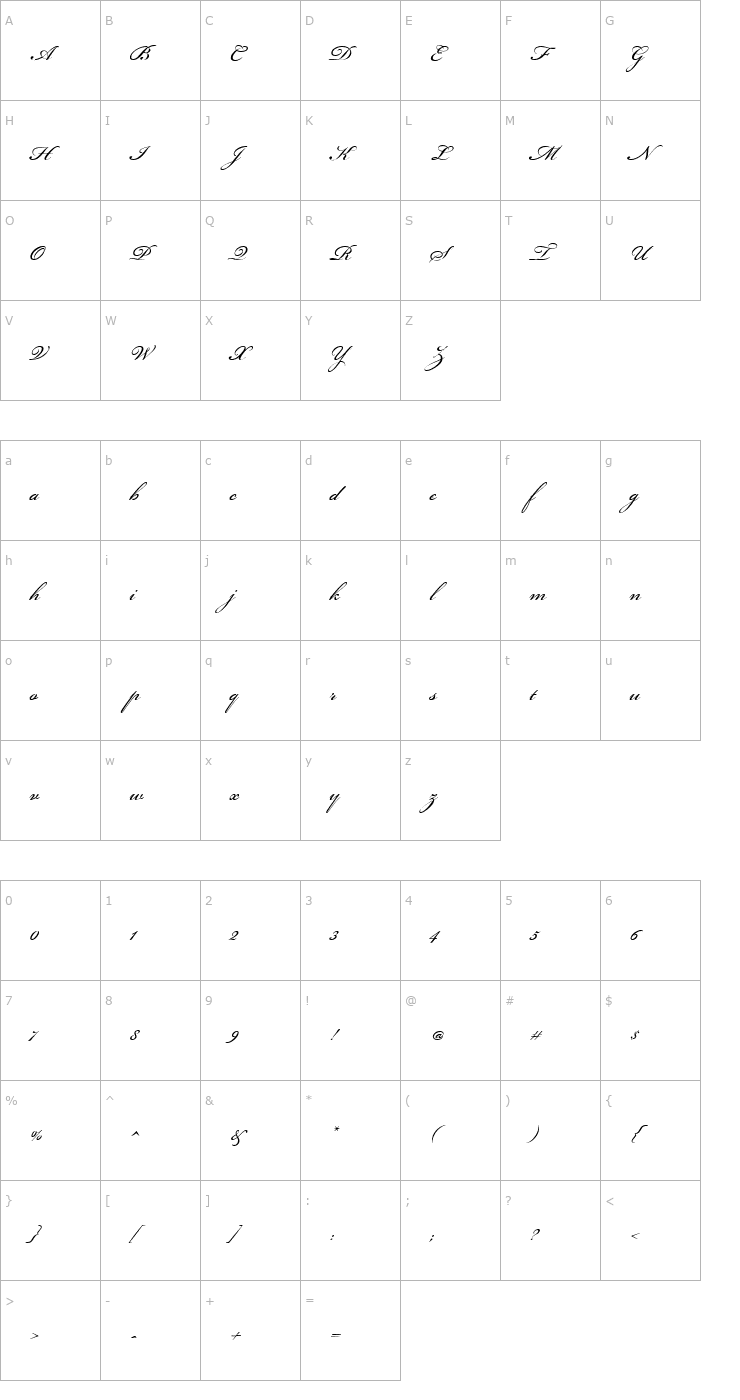 Character Map BickhamScriptMM Font