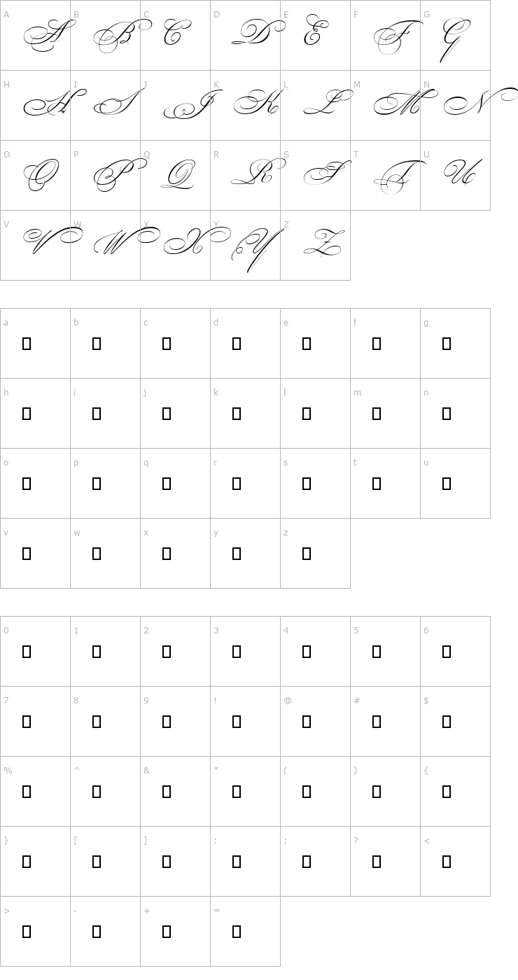 Character Map BickhamScriptMM SwCaps Font