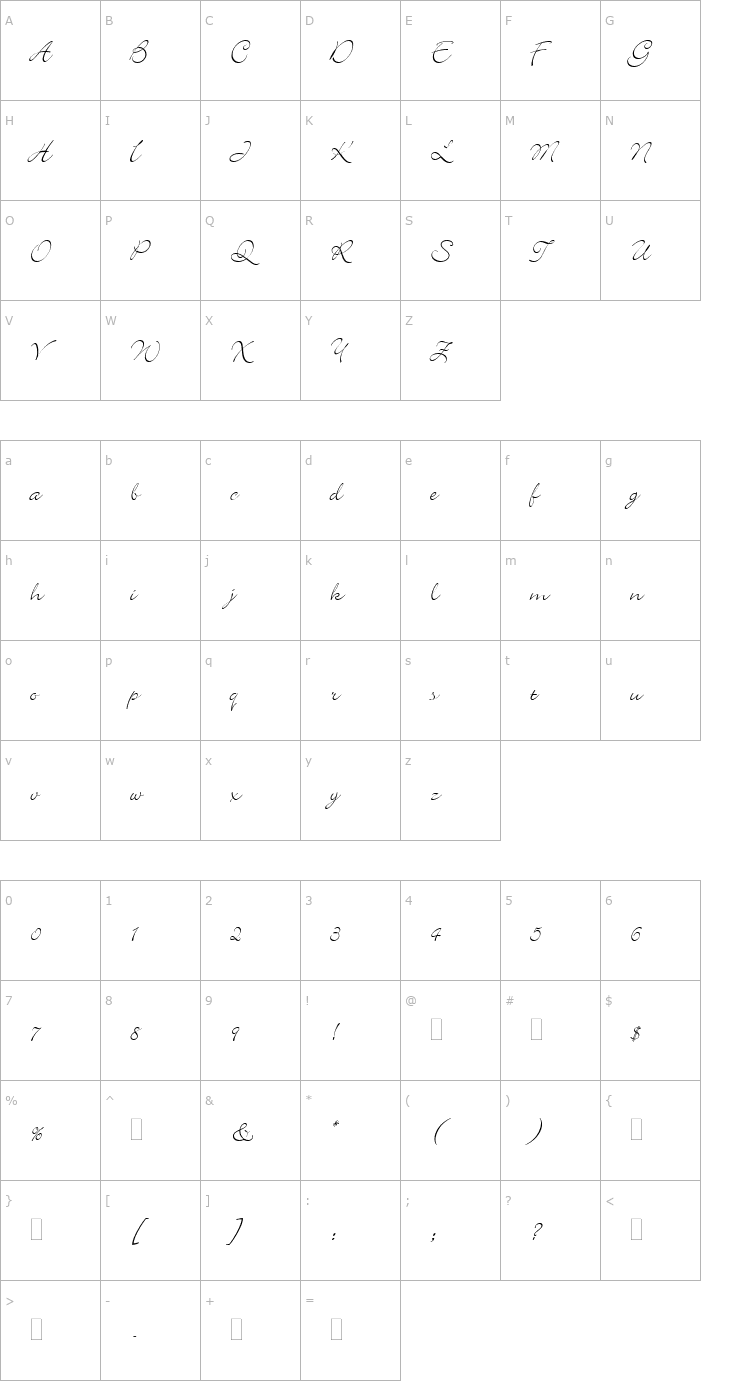 Character Map Bickley Script LET Font