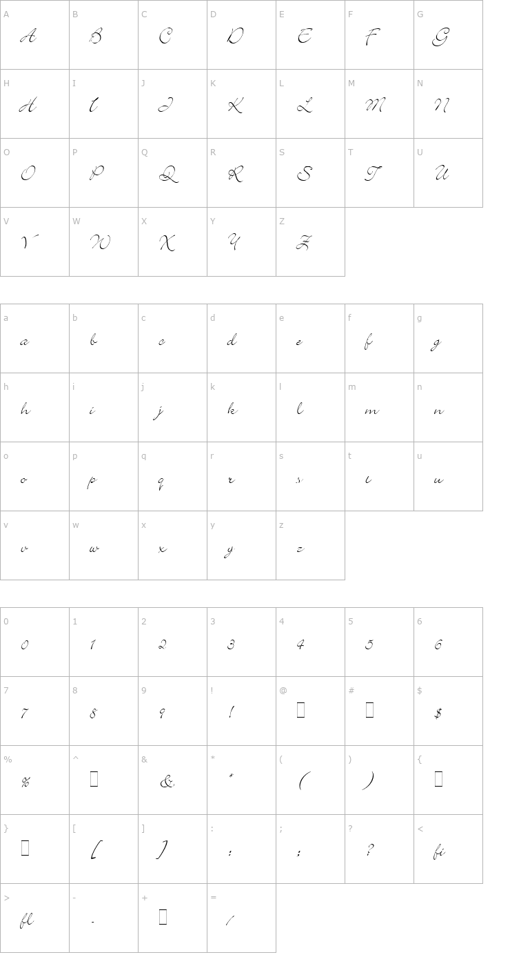Character Map Bickley Script LET Plain1.0 Font