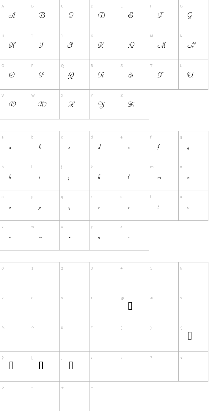 Character Map Bienville Font