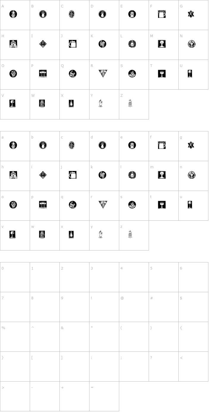 Character Map Bier und Wein Font