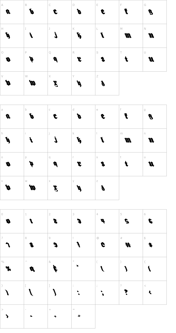 Character Map Biergarten Leftalic Font