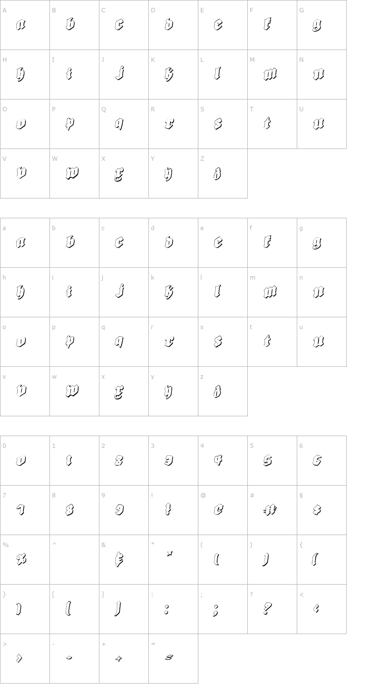 Character Map Biergarten Rotalic Shadow Font