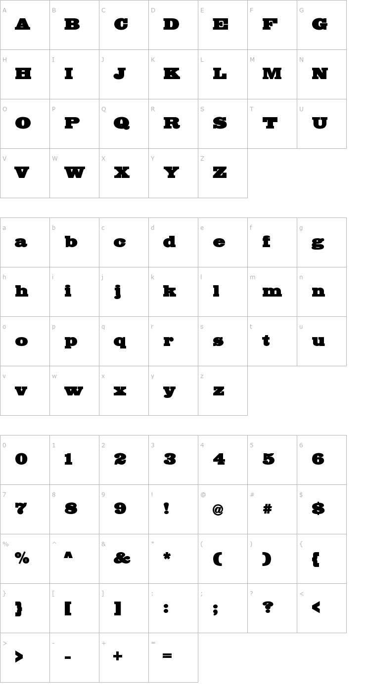 Character Map Big Mummy Font