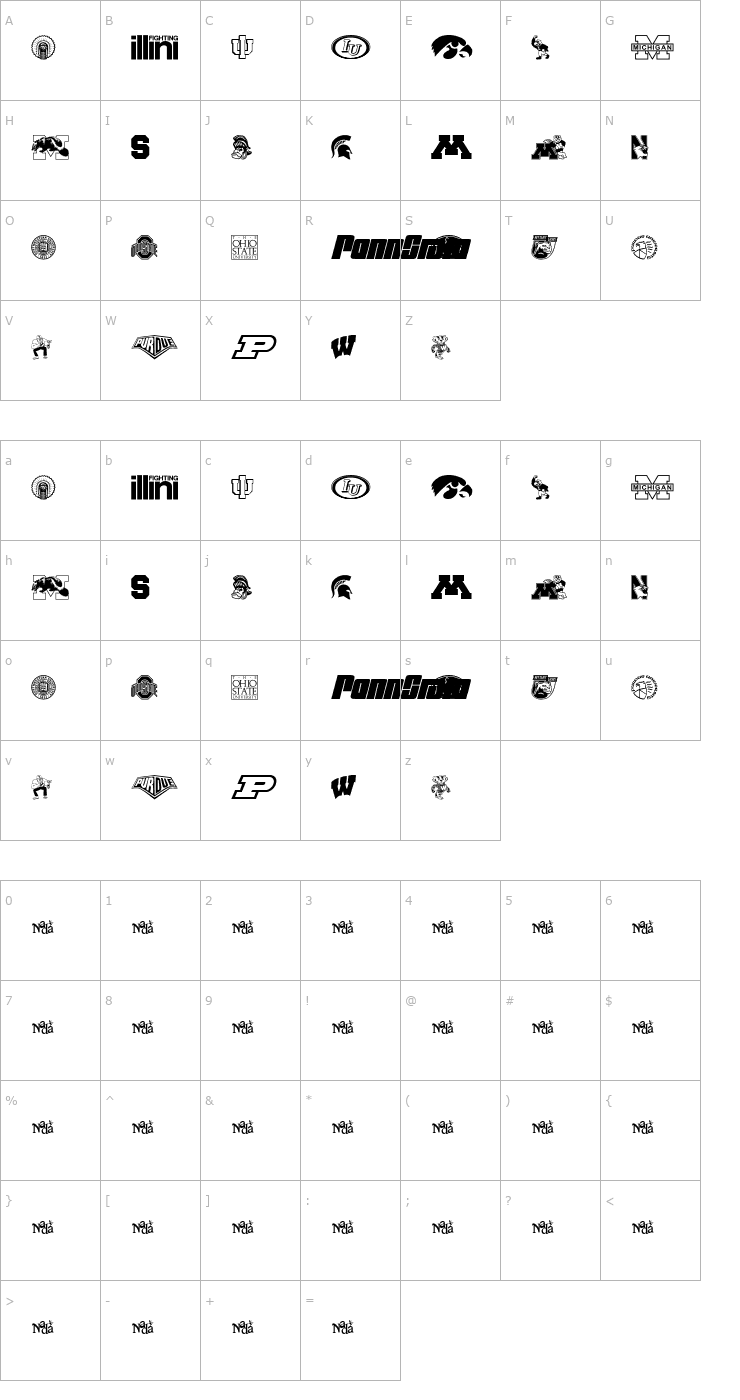 Character Map Big Ten Mania Font