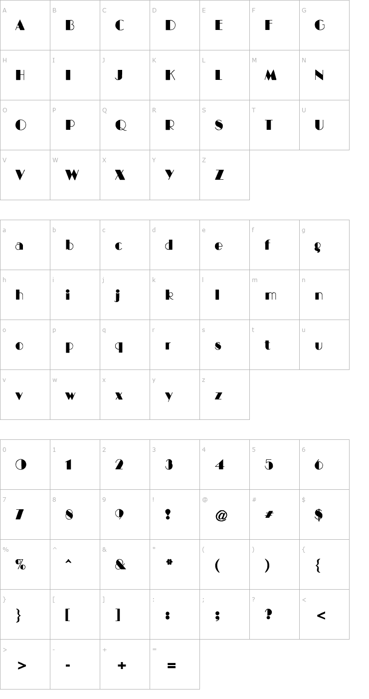 Character Map BIGCITY-Normal Font