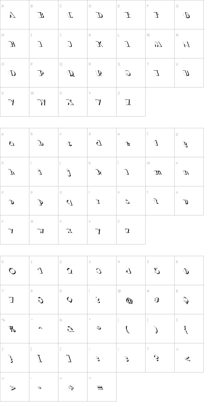 Character Map BIGCSHAD Lefty Font