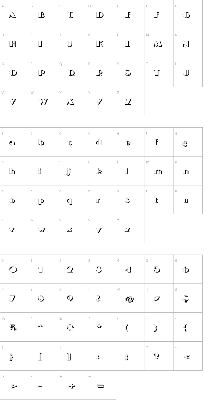 Character Map BIGCSHAD-Normal Wide Font