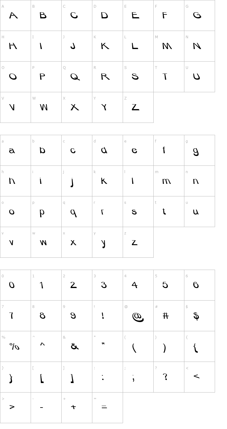 Character Map BigRedDAy Normal Font
