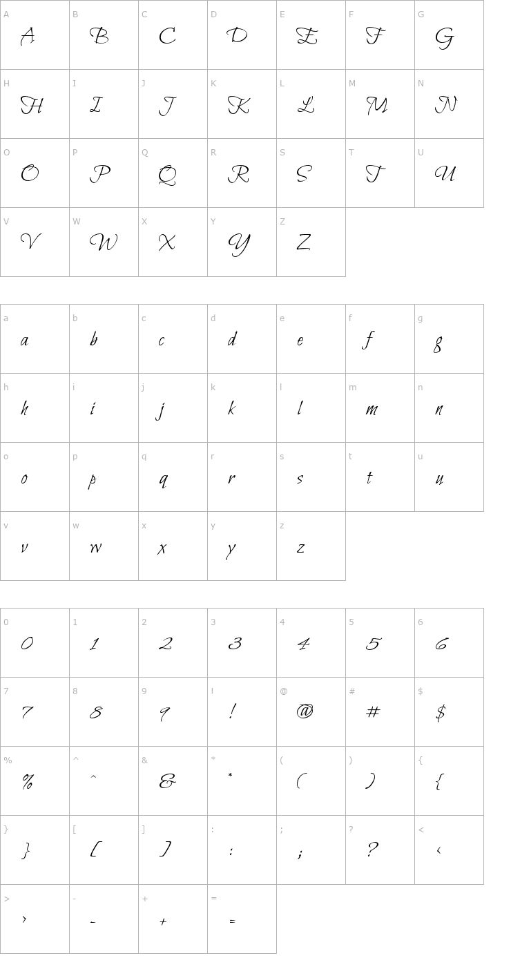 Character Map Bilbo Swash Caps Font