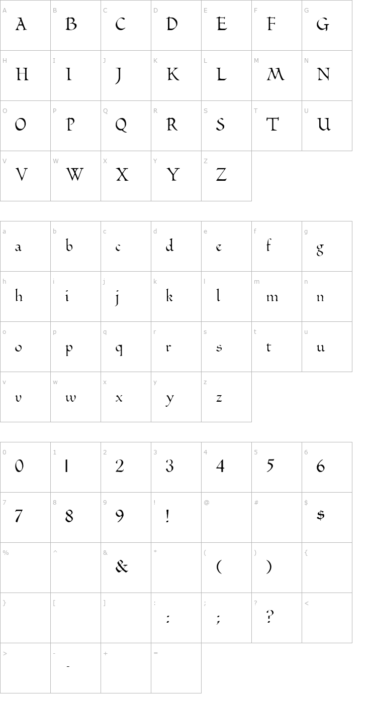 Character Map BilboDisplay Font