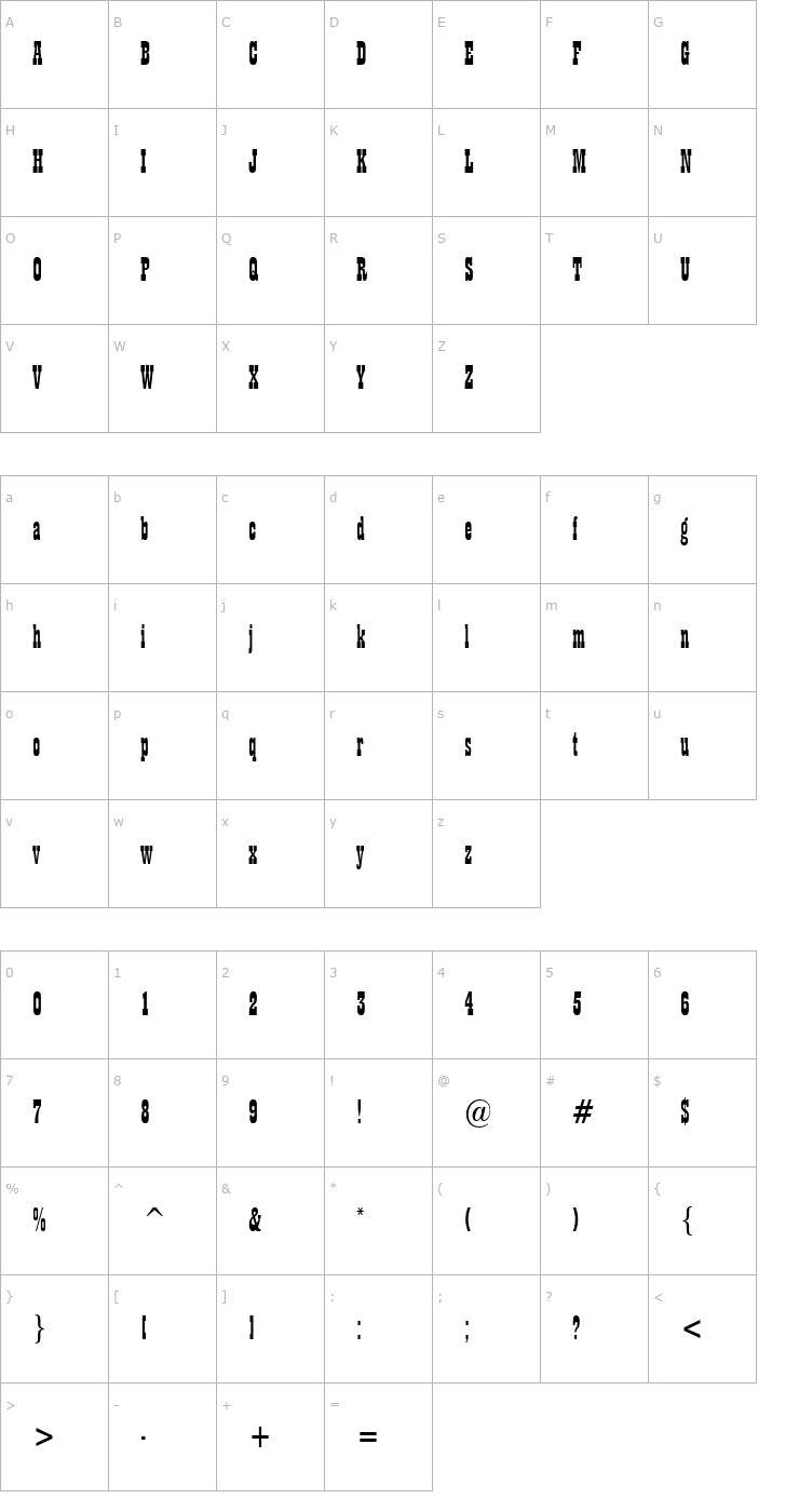 Character Map Billboard 11 Condensed Normal Font