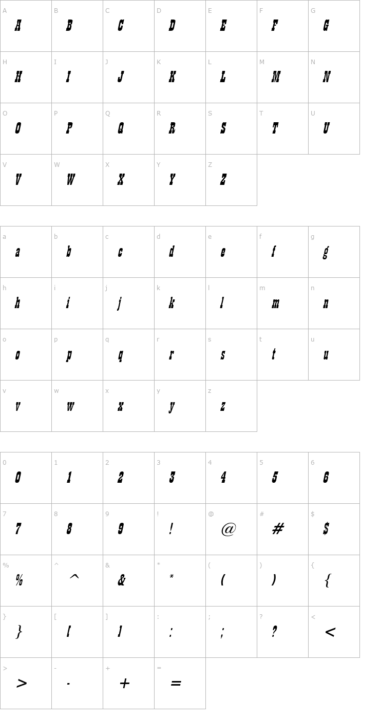 Character Map Billboard 11 Italic Font