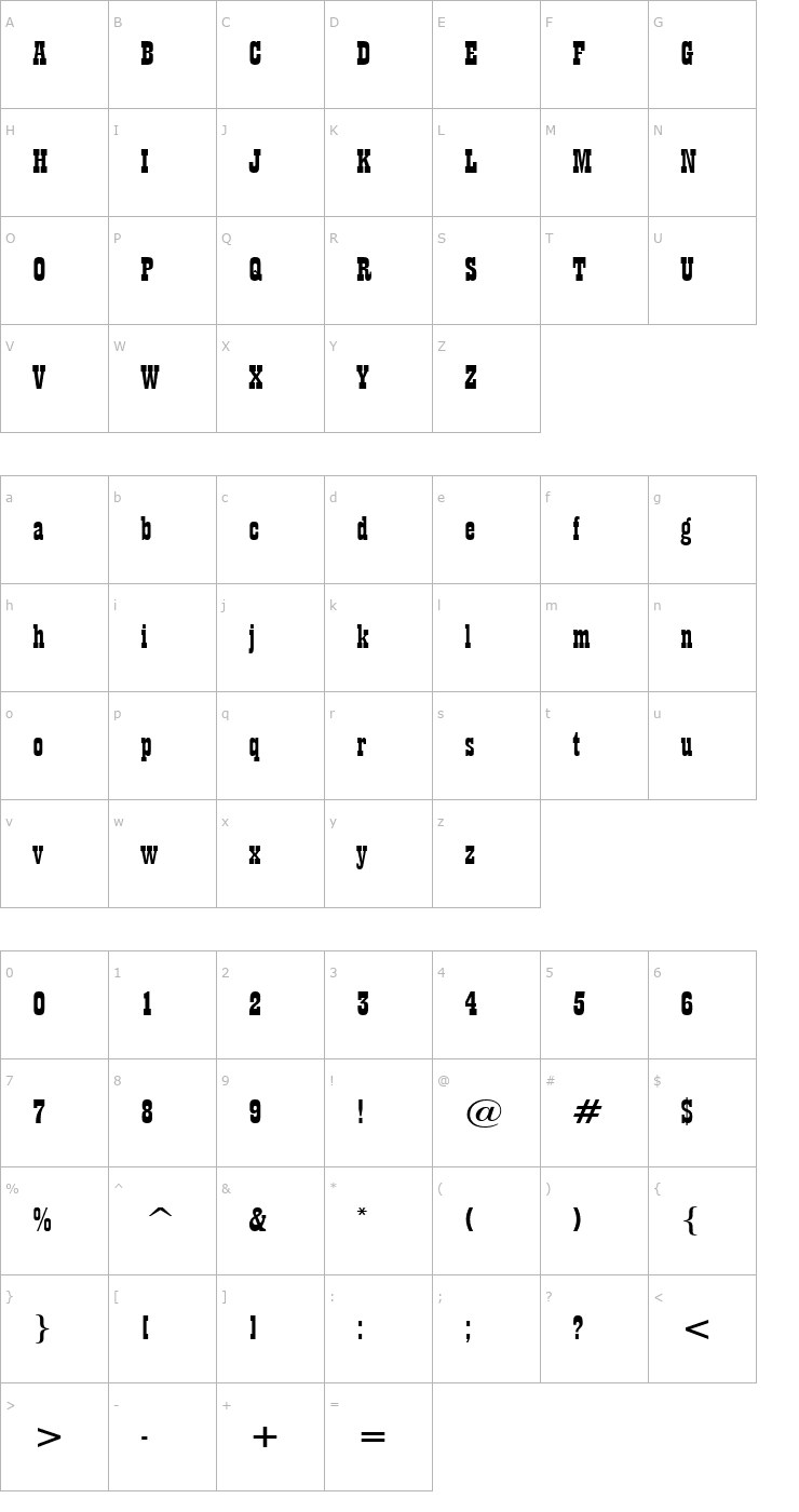 Character Map Billboard 11 Wide Normal Font