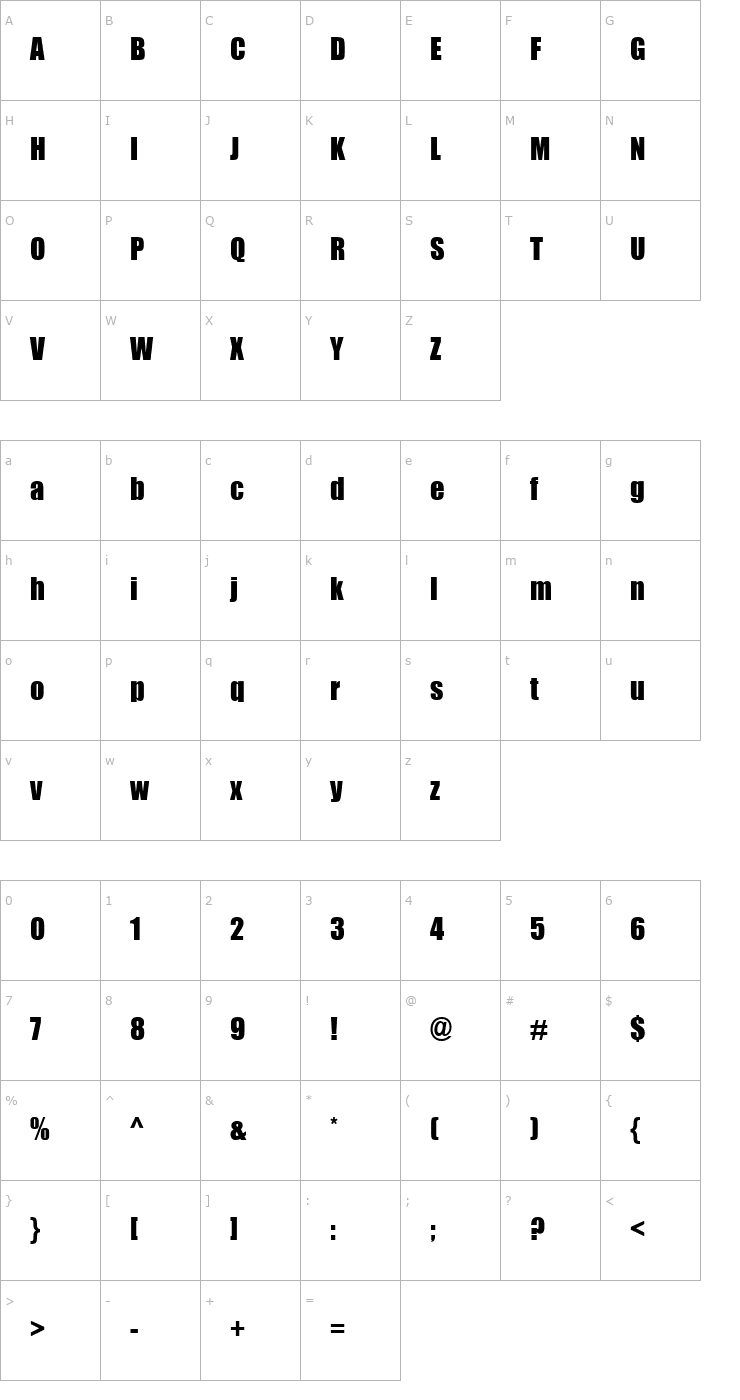 Character Map Billboard Regular Font