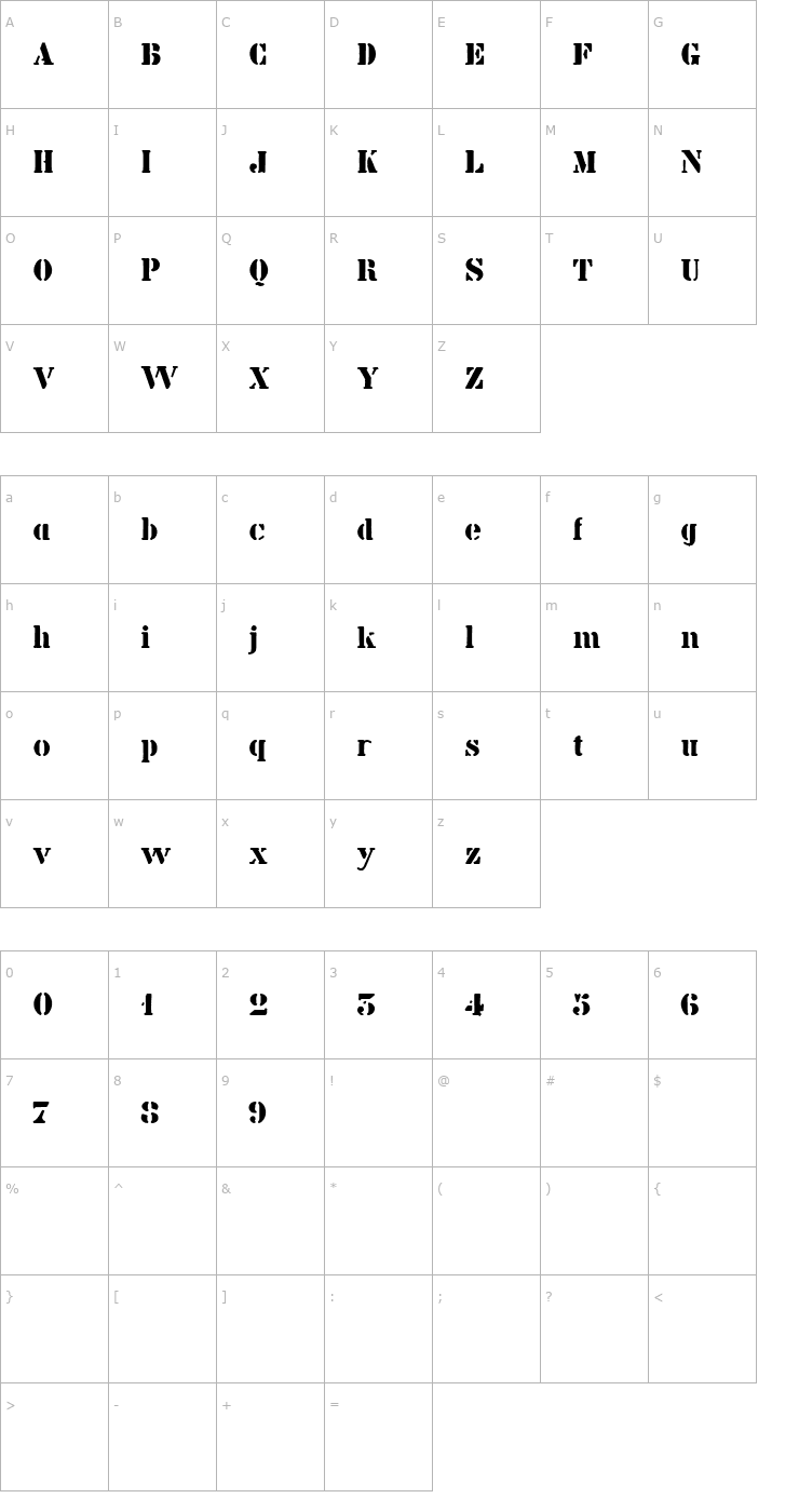 Character Map Billie Kid Font