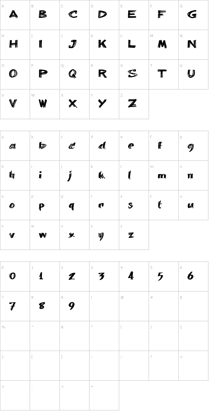 Character Map billieBarred 06 Font