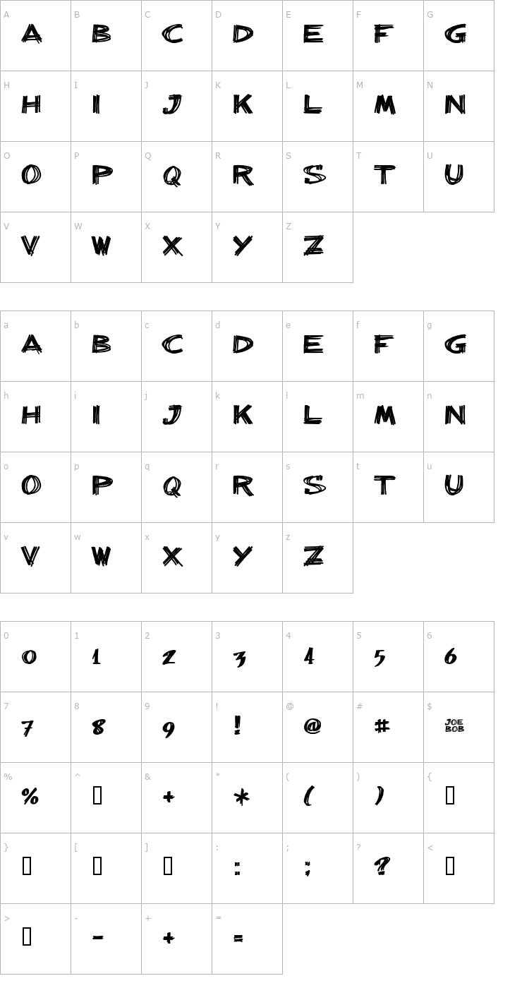 Character Map billieBarred Font
