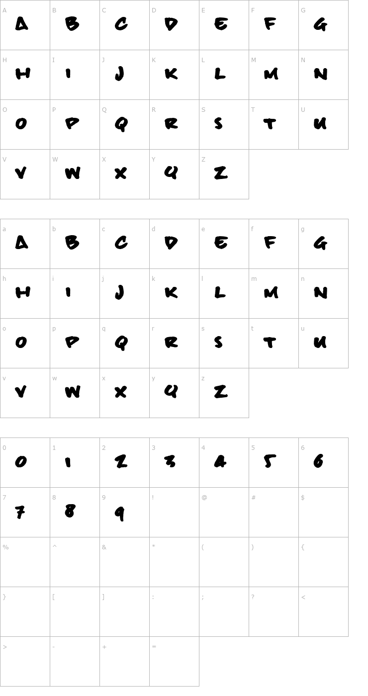 Character Map billieBoldHand Font