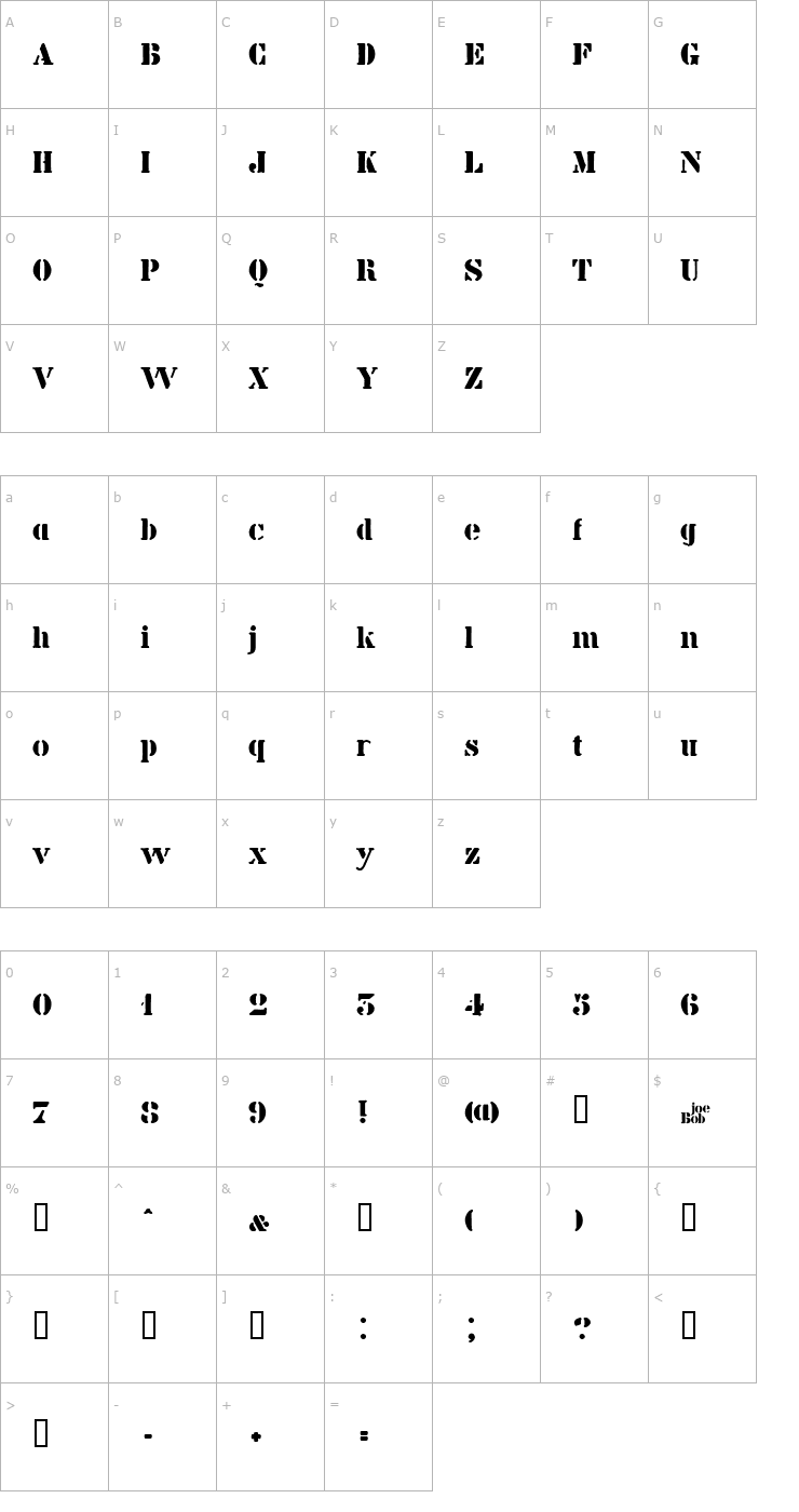 Character Map billieKid Font