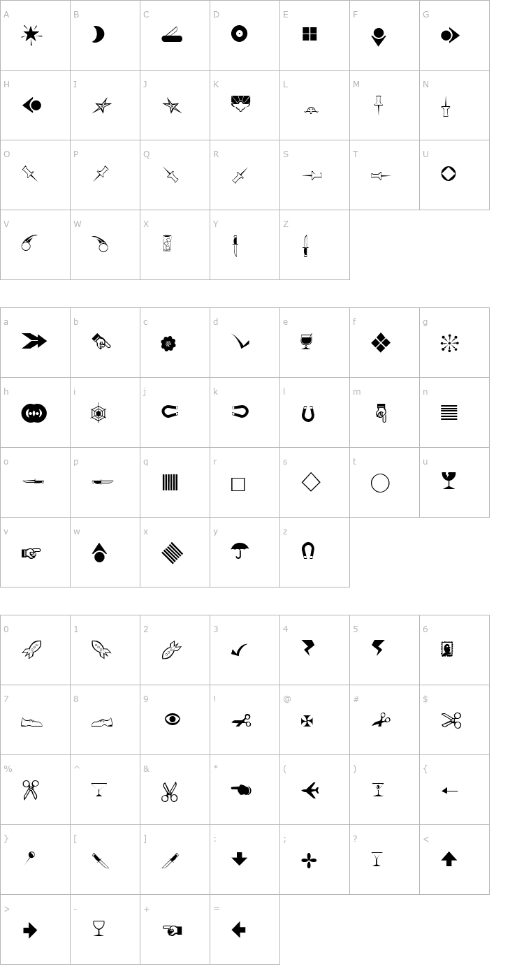Character Map BillsDingbats Font